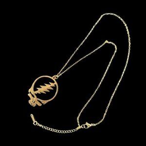 Grateful Dead Steal Your Face Gold Plated Stainless Steel Necklace NWOT